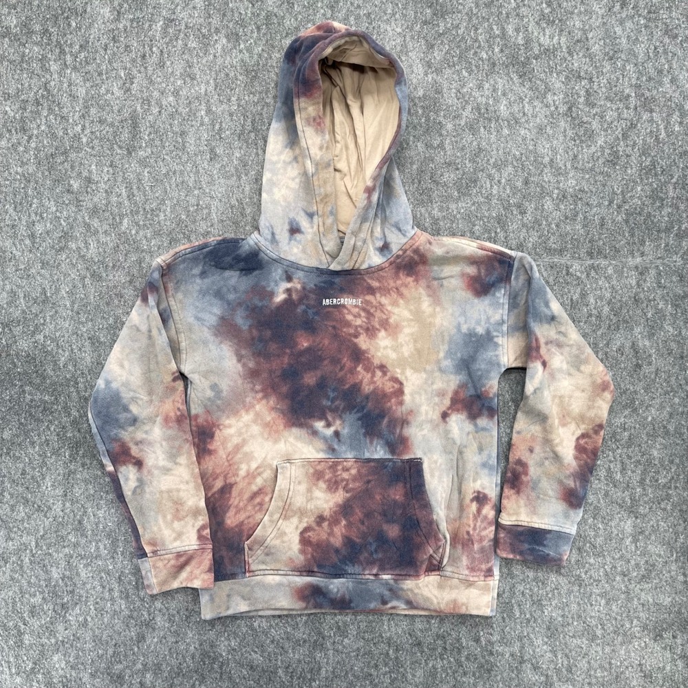 Abercrombie Hoodie Kids 9/10  Relaxed Fit Tie Dye Sweatshirt Blue Burgundy Tan